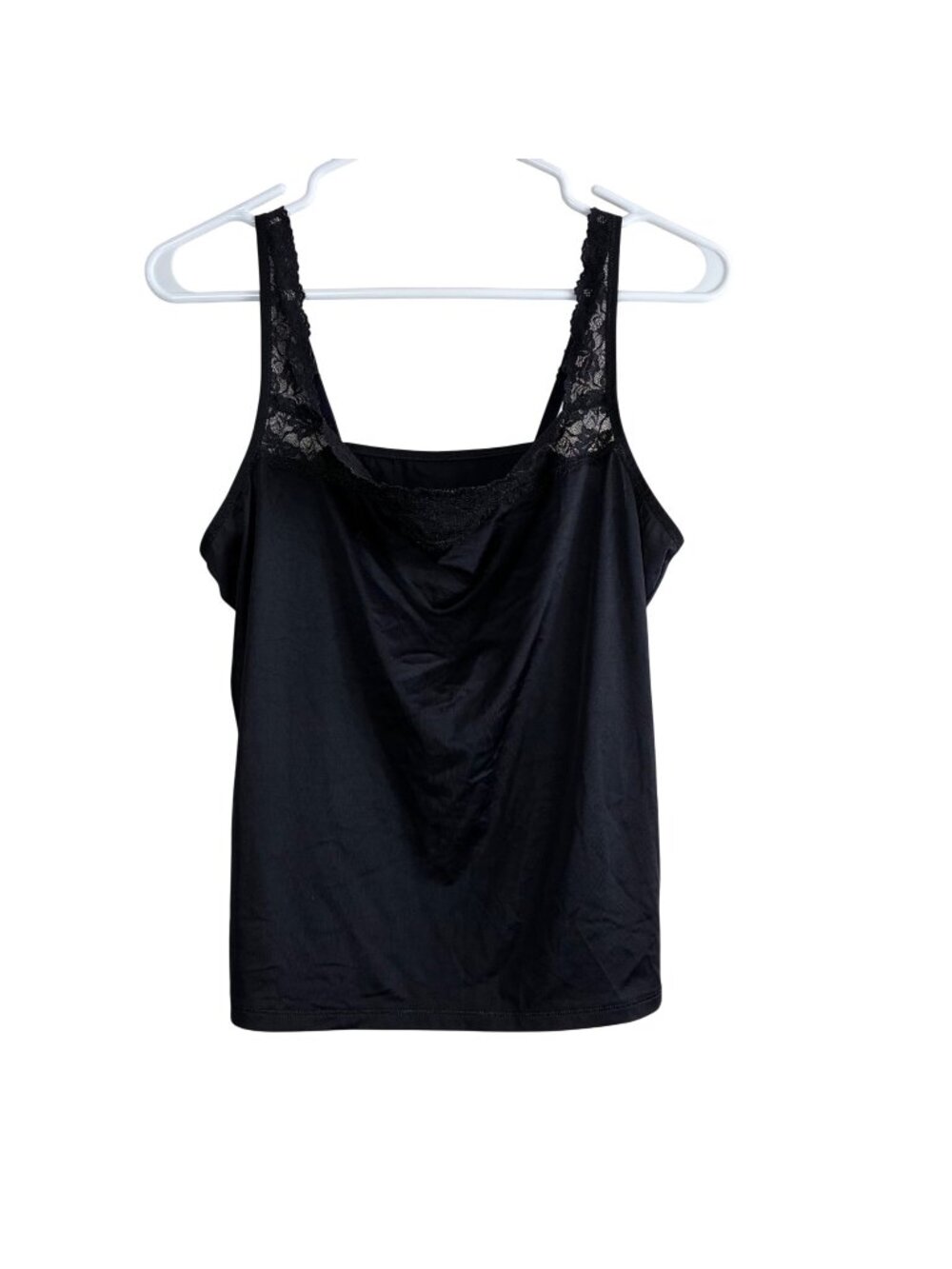 Vassarette Black Satin Lace Trim Cami Tank Sz 2X